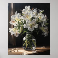 White Peruvian Lily Flowers Art Print Poster