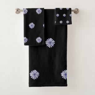 White Petals Black Gift Home Decor Bath Towel Set