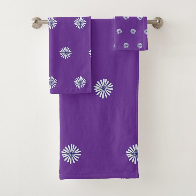 White Petals Purple Gift Home Decor  Bath Towel Set (Insitu)