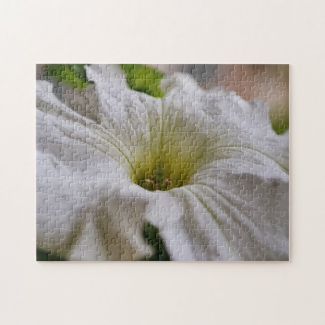 White Petunia Flower Macro Close Up Puzzle (Horizontal)