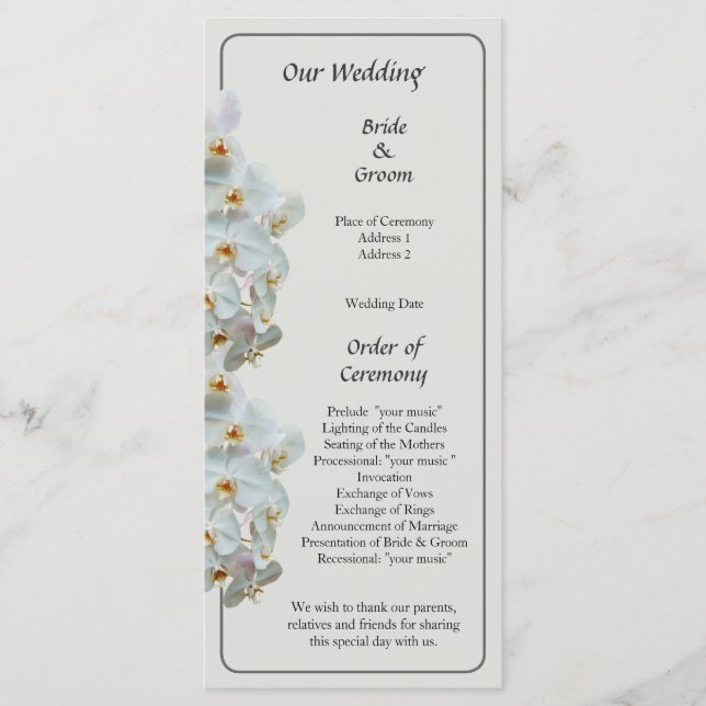 White Phalaenopsis Orchids Wedding Program Programme (Front)