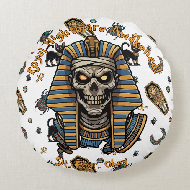 🤍 White Pharaoh Mummy Throw Pillow 🎃👑 (Front)