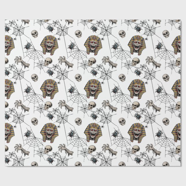 🤍 White Pharaoh Mummy Wrapping Paper 🎃👑 (Flat)