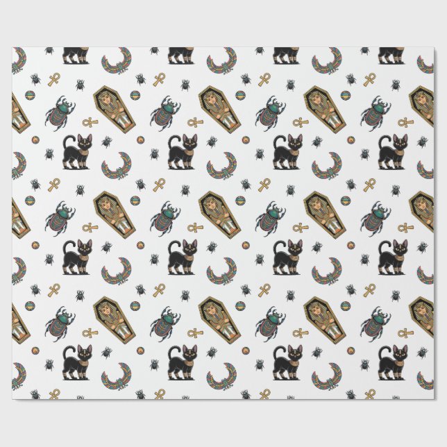 🤍 White Pharaoh Mummy Wrapping Paper 🎃👑 (Flat)