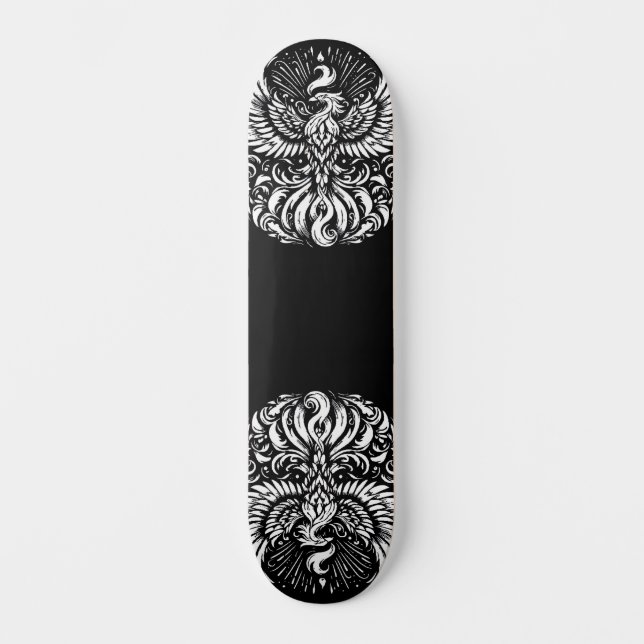 White Phoenix on Black Skate Deck (Front)