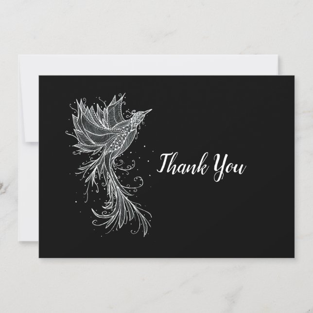 White Phoenix on Black Thank You Card (Front)
