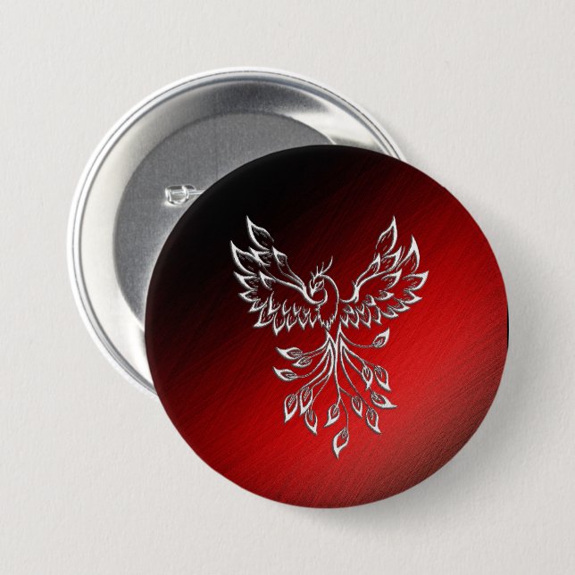 White Phoenix Rises Red n Black Ashes 7.5 Cm Round Badge (Front & Back)