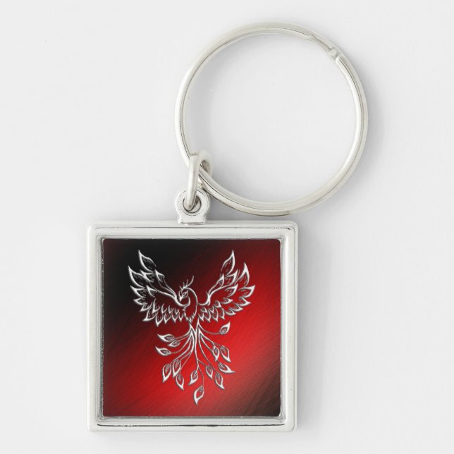 White Phoenix Rises Red n Black Ashes Key Ring (Front)