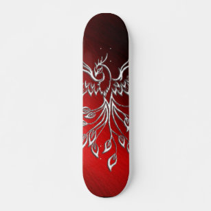 White Phoenix Rises Red n Black Ashes Skateboard