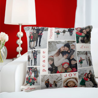 White Photo Collage Christmas Cushion