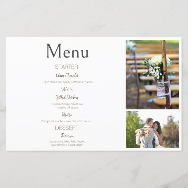 White Photo Collage Wedding menu (Front)