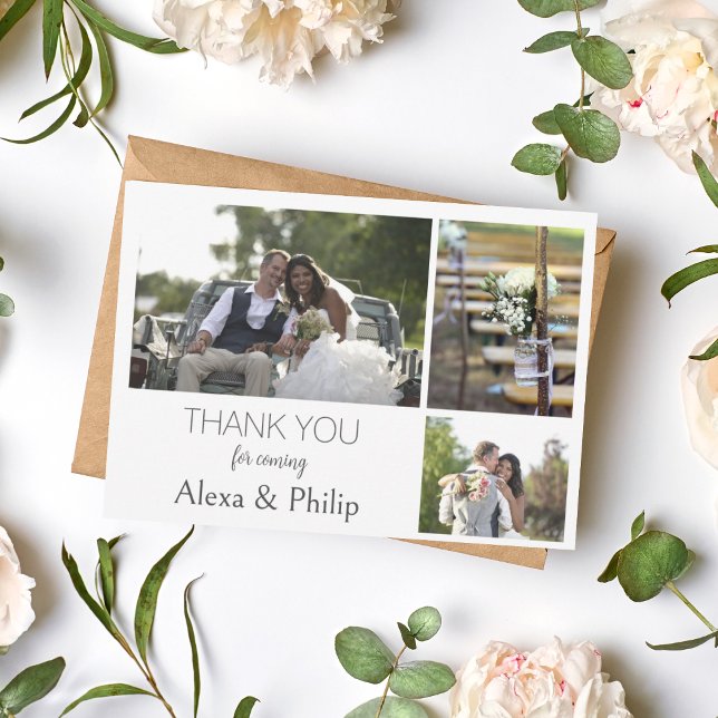 White Photo Collage Wedding thank you card (1)