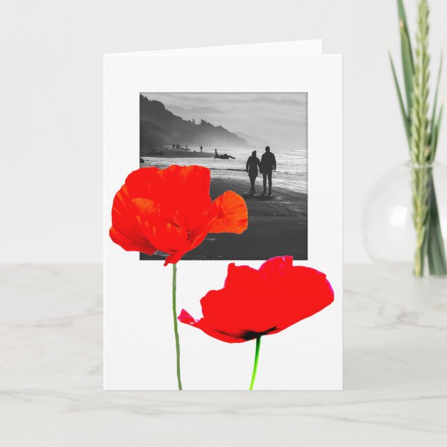 White Photo Frame with poppies Memorial Sympathy C Thank You Card (Front)