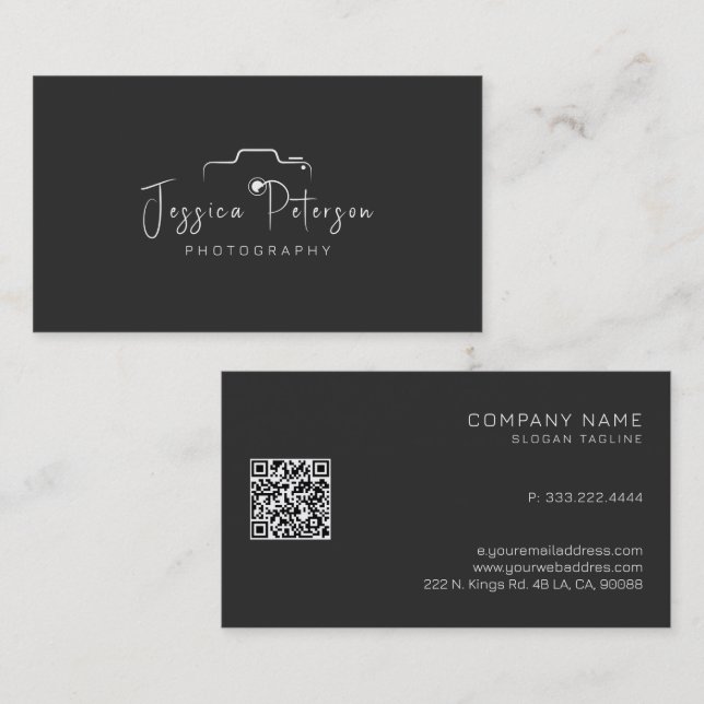 White photography logo custom modern typography business card (Front/Back)