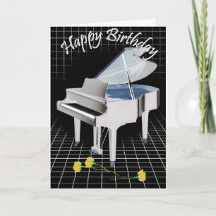 White piano and Roses Holiday Card