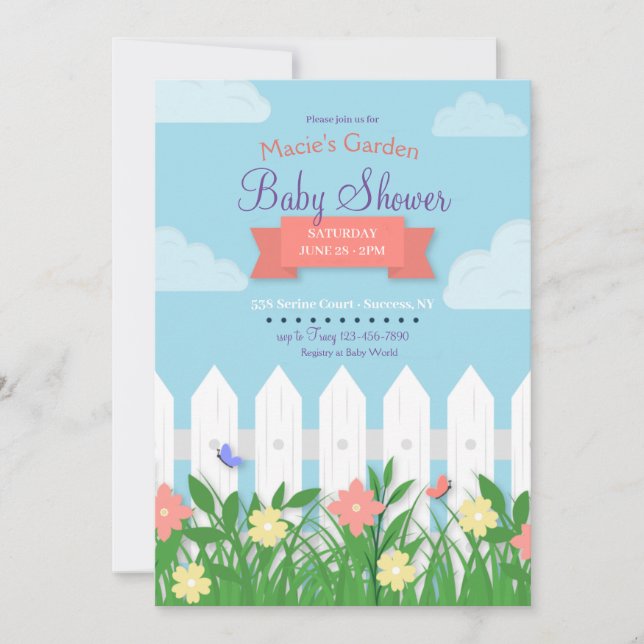 White Picket Fence Garden Baby Shower Invitation (Front)