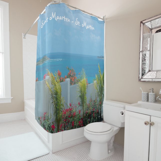 White Picket Fence in Sint Maarten Shower Curtain (In Situ)