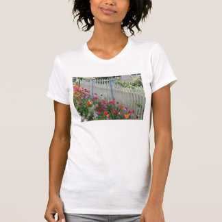 White Picket Fence With Tulips white t-shirt