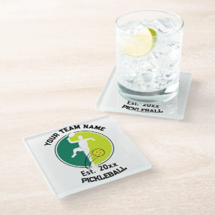 White Pickleball Club Team Player Pickler Custom Glass Coaster