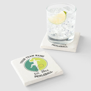 White Pickleball Club Team Player Pickler Custom Stone Coaster