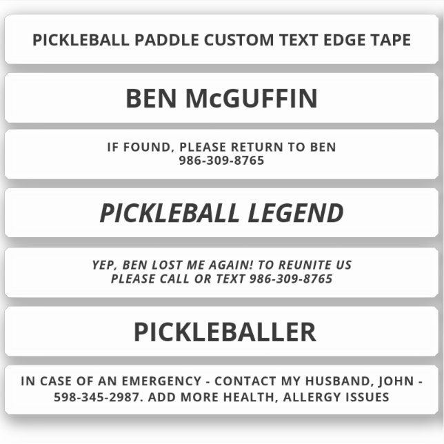 White Pickleball Paddle Edge Tape Custom Text ICE (Front)