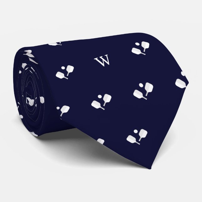 White Pickleball Paddles Monogram Initial Blue Tie (Rolled)