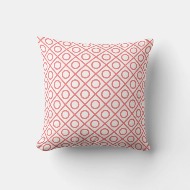 White Pillow with pink lines, Squares, (Front)