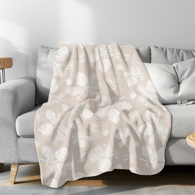 White Pine Cone Beige Pattern Fleece Blanket (Creator Uploaded)