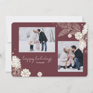 White Pine Cones 2 Photo Holiday Greeting Card