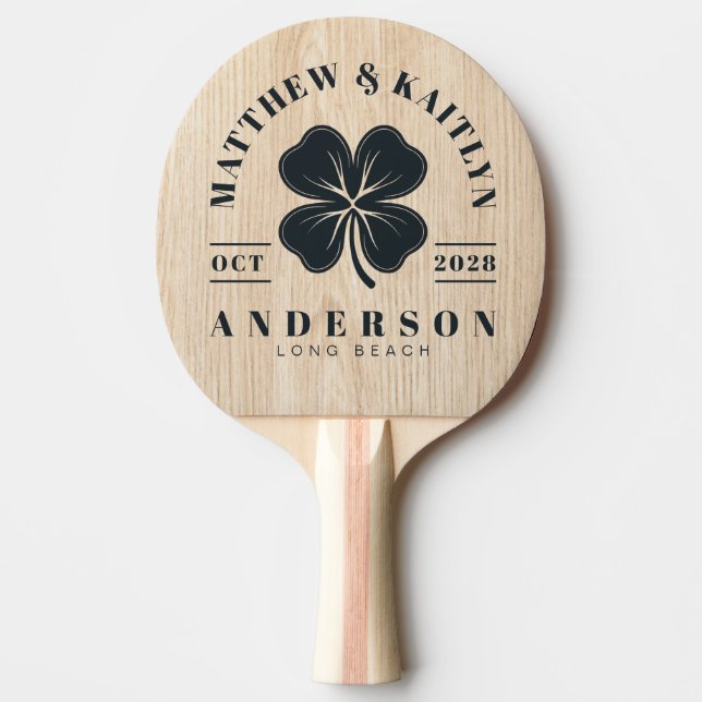 White Pine Irish Lucky Clover Wedding Crest Ping Pong Paddle (Front)