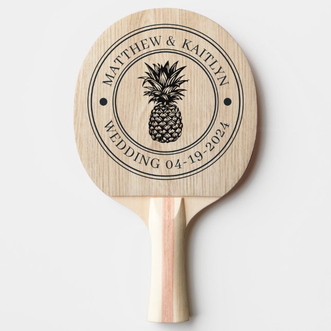 White Pine Pineapple Wedding Crest & Names Ping Pong Paddle (Front)