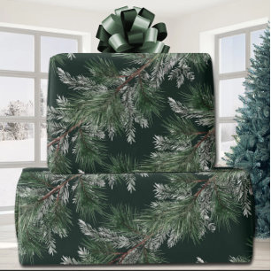White Pine Silver Spruce Garlands Deep Pine Green Wrapping Paper