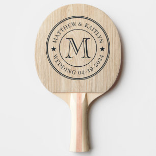 White Pine Wedding Monogram Star Ping Pong Paddle