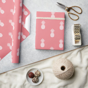 White Pineapples on Coral Pink Wrapping Paper