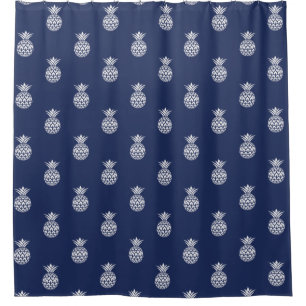 White Pineapples on Navy Shower Curtain