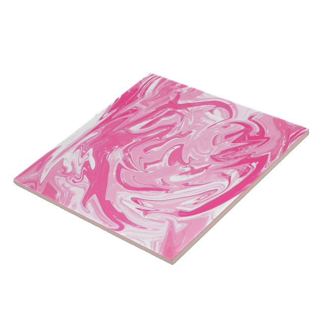White Pink Abstract Painting Ceramic Tile (Side)