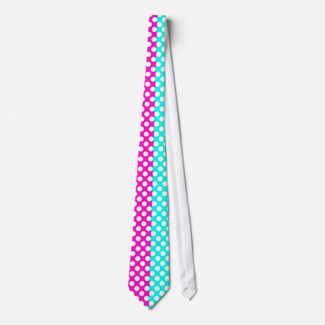 White, Pink and Blue Polka Dot Tie (Front)