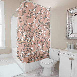 White Pink and Green Floral Pattern Shower Curtain