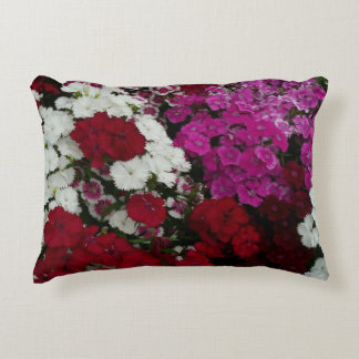 White, Pink and Red Dianthus Floral Decorative Cushion