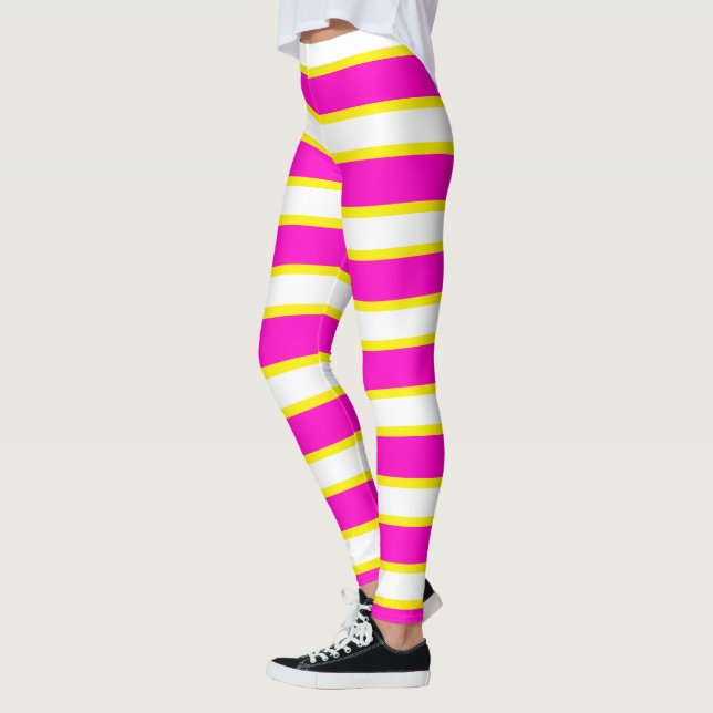White Pink and Yellow Stripes Banded Leggings (Left)