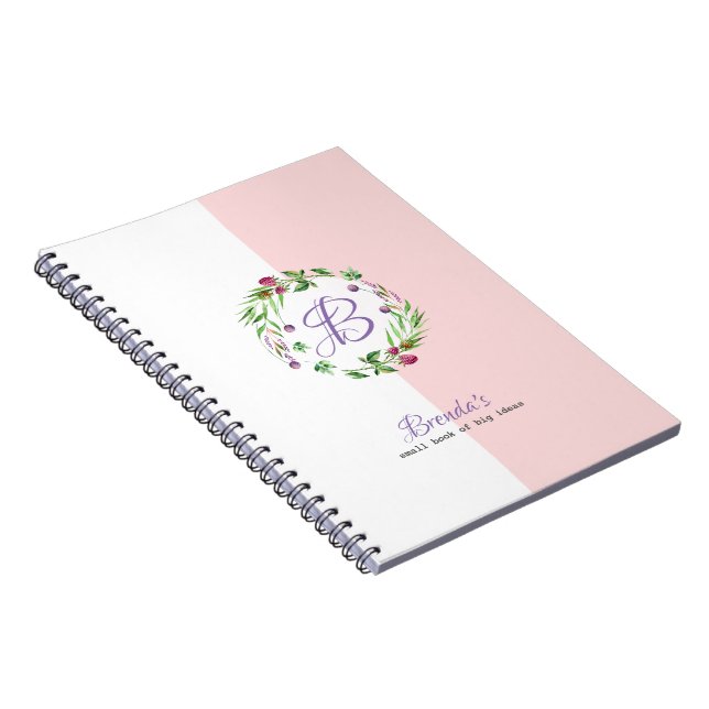 White & Pink Background With Floral Wreath Notebook (Right Side)