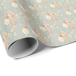 White Pink Blue Floral Flowers Bridal shower  Wrapping Paper