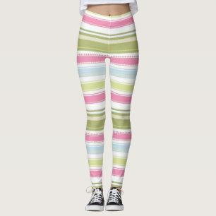 White, Pink, Blue & Green Striped Leggings