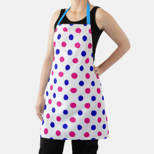 White Pink Blue Polka Dot Pattern Apron