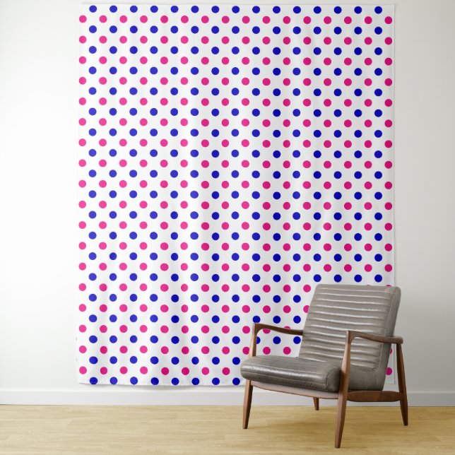 White Pink Blue Polka Dot Pattern Tapestry (In Situ)