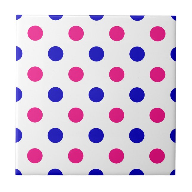 White Pink Blue Polka Dot Pattern Tile (Front)
