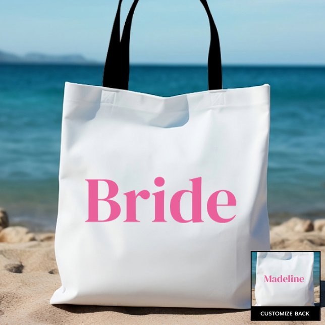 White/Pink Bride Personalised Name Bachelorette  Tote Bag (Creator Uploaded)