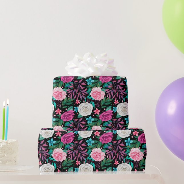 White Pink Burgundy Roses Wedding Wrapping Paper (Party Gifts)
