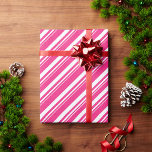 White Pink Candy Cane Stripe Holiday Wrapping Paper