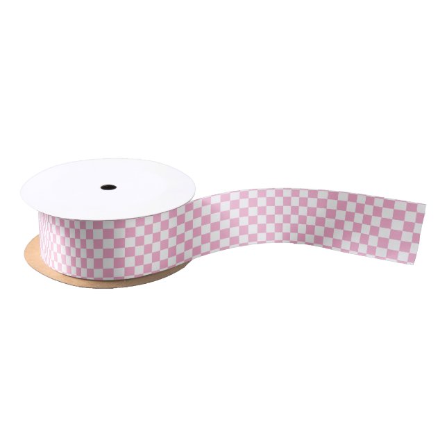 White & Pink Checkerboard Satin Ribbon (Spool)